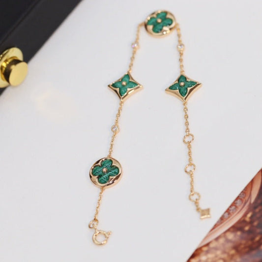 [AuraEcho Jewelry]STAR AND SUN 4 MOTIF PINK GOLD MALACHITE BRACELET