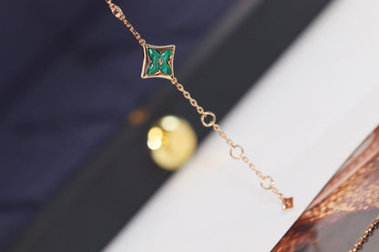 [AuraEcho Jewelry]STAR AND SUN 4 MOTIF PINK GOLD MALACHITE BRACELET