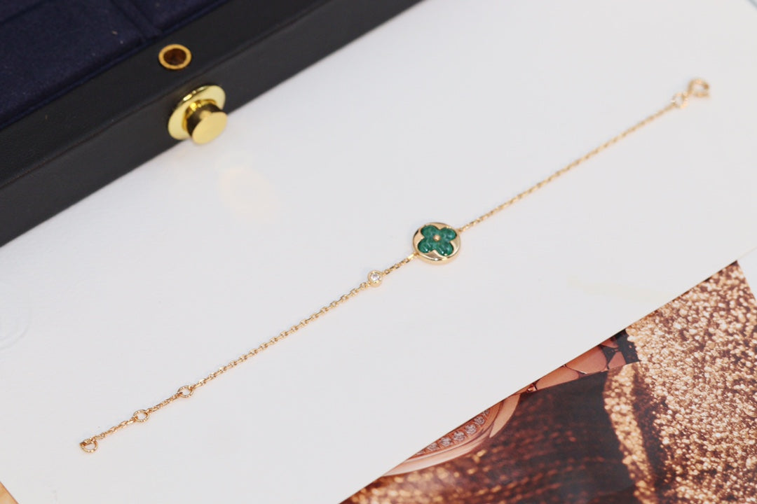 [AuraEcho Jewelry]STAR AND SUN 4 MOTIF PINK GOLD MALACHITE BRACELET
