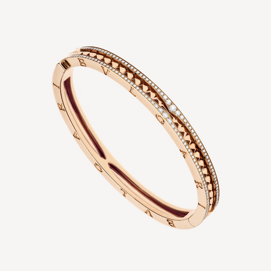 [AuraEcho Jewelry]ZERO 1 SPIRAL AND PAVED DIAMOND PINK GOLD BRACELET