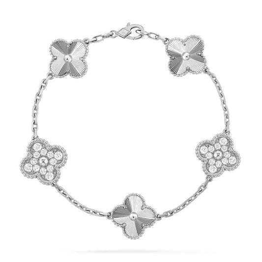 [AuraEcho Jewelry]CLOVER 5 MOTIF SILVER DIAMOND BRACELET