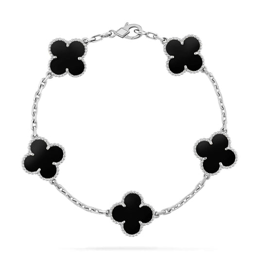 [AuraEcho Jewelry]CLOVER 5 MOTIF ONYXS  BRACELET SILVER