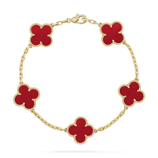 [AuraEcho Jewelry]CLOVER 5 MOTIFS RED AGATE  BRACELET