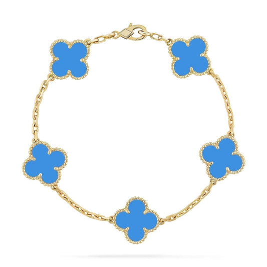 [AuraEcho Jewelry]CLOVER 5 MOTIFS BLUE AGATE BRACELET