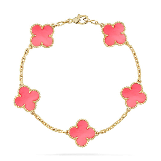 [AuraEcho Jewelry]CLOVER 5 PINK MOP BRACELET