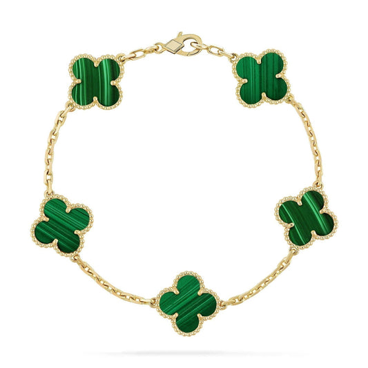 [AuraEcho Jewelry]CLOVER 5 MOTIFS MALACHITE BRACELET