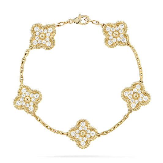 [AuraEcho Jewelry]CLOVER 5 MOTIFS  FULL DIAMOND BRACELET