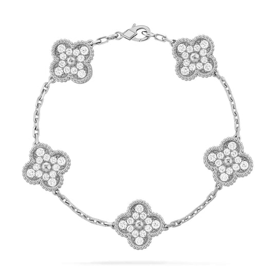 [AuraEcho Jewelry]CLOVER 5 MOTIFS  DIAMOND BRACELET SILVER