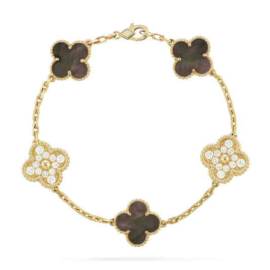 [AuraEcho Jewelry]CLOVER 5 MOTIF GRAY MOP DIAMOND BRACELET
