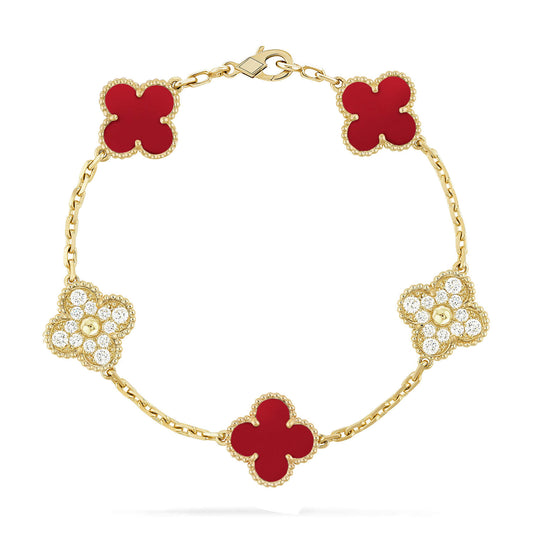 [AuraEcho Jewelry]CLOVER 5 MOTIFS CARNELIAN DIAMOND BRACELET