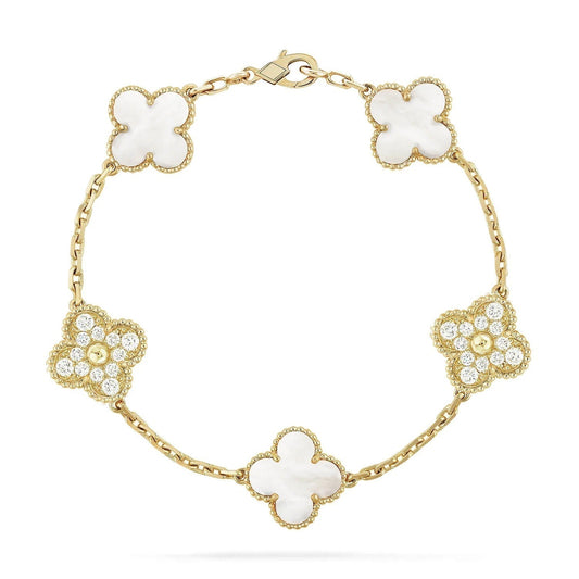 [AuraEcho Jewelry]CLOVER BRACELET 5 MOTIF WHITE MOP DIAMOND