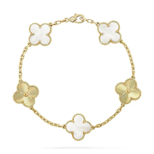[AuraEcho Jewelry]CLOVER BRACELET 5 MOTIF WHITE MOP PINK GOLD