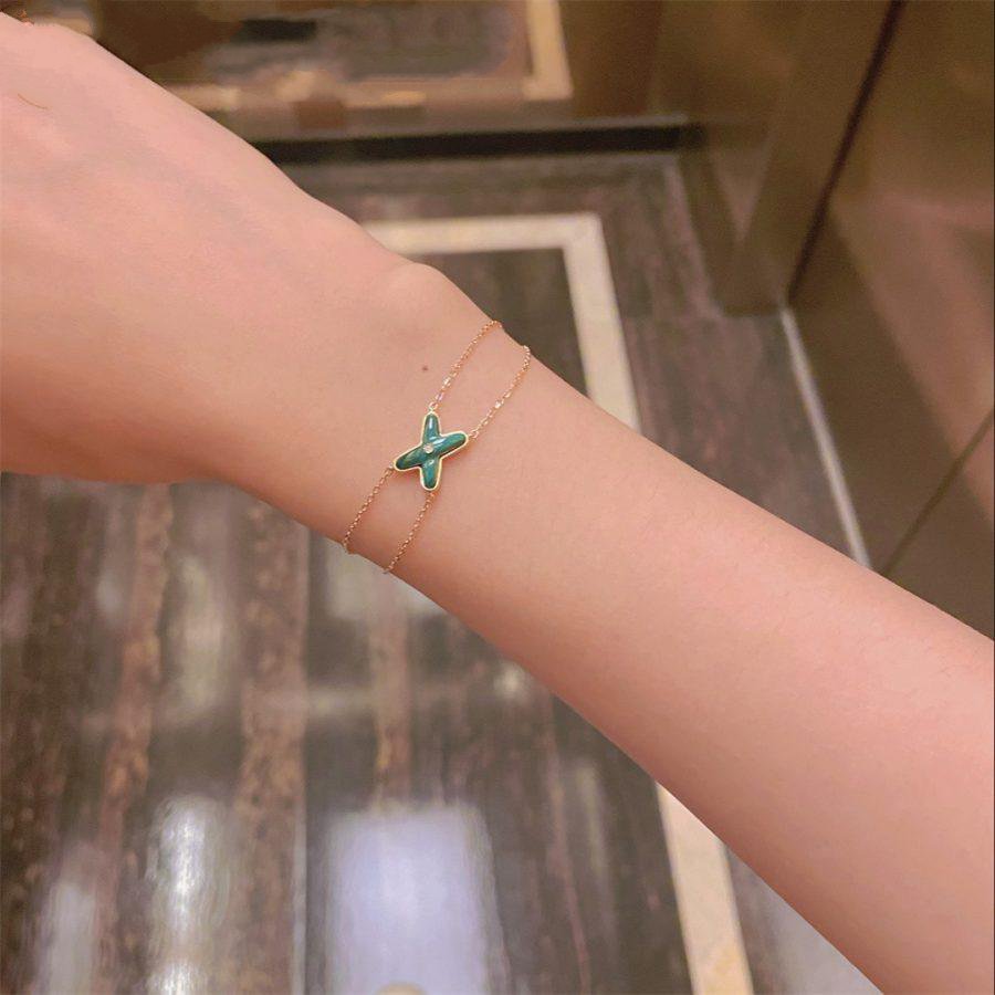 [AuraEcho Jewelry]JEUX BRACELET MALACHITE PINK GOLD 1 DIAMOND