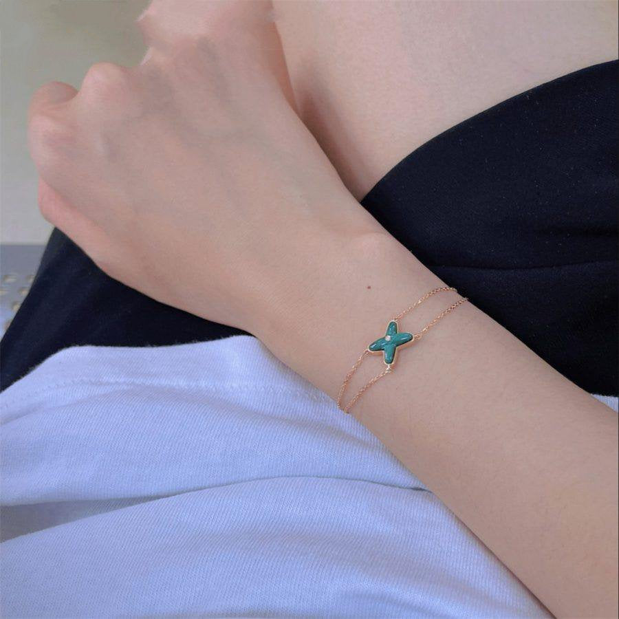 [AuraEcho Jewelry]JEUX BRACELET MALACHITE PINK GOLD 1 DIAMOND
