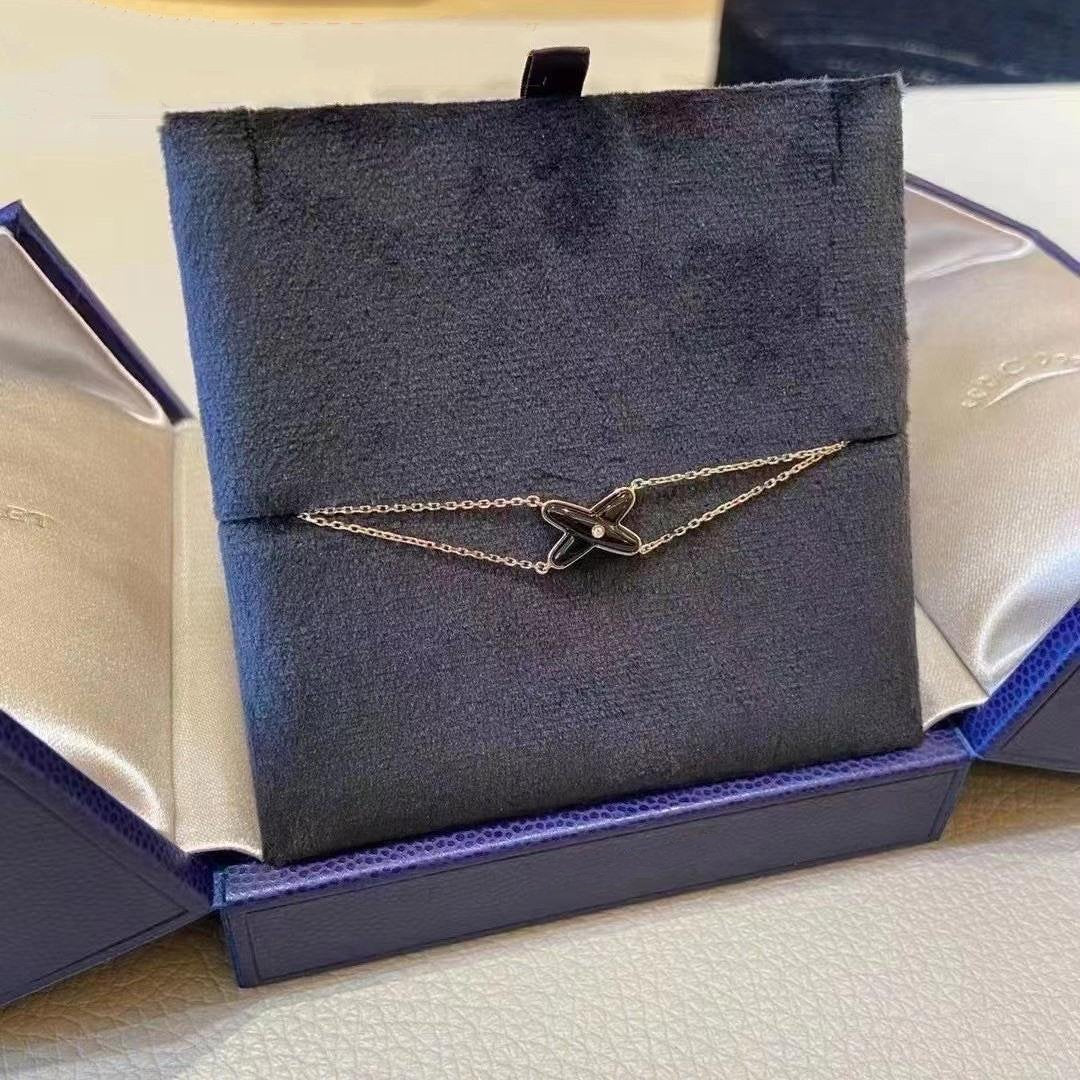 [AuraEcho Jewelry]JEUX BRACELET ONYX PINK GOLD 1 DIAMOND