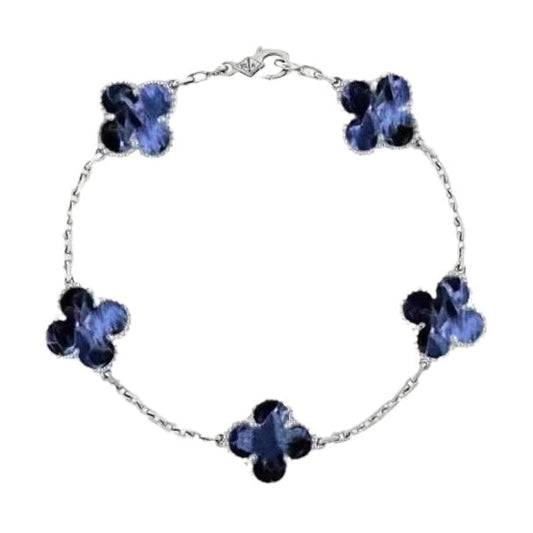 [AuraEcho Jewelry]CLOVER 5 MOTIF PIETERSITE SILVER BRACELET